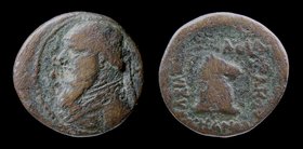 PARTHIA: Mithradates II (123-88 BCE), AE Dichalkon. Ekbatana, 3.89g, 18.5mm. 
Obv: Long bearded bust left wearing diadem. 
Rev: Horse head right; no...