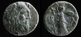 KINGS OF MACEDON, Philip V, 221-179 BCE. 3.66g, 16mm.
Obv: Head of Zeus to right. 
Rev: B A Φ Athena Alkidemos advancing right, holding spear and sh...