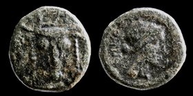 PHOKIS, Elateia, early 2nd century BCE, Æ17. 4.29g, 16mm.
Obv: Head of bull facing, fillets hanging from horns; above: ΕΛ
Rev: ΦΟΚEΩΝ laureate head ...