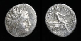 EUBOEA, Histiaia, 3rd to 2nd c. BCE, AR Tetrobol. 2.21g, 14mm.
Obv: Head of Maenad/Histiaia wearing vine-wreath. 
Rev: IΣTIAI / EΩN, Nymph Histiaia ...