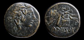 PONTOS, Amisos: Mithridates VI Eupator (120-65 BCE), AE 20. 9.14g, 20mm. 
Obv: Youthful head of Dionysos right, wreathed with ivy
Rev: AMIΣOY, cista...