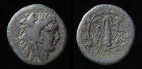 PHRYGIA, Abbaitis, 2nd c. BCE, AE Dichalkon. 4.19g, 18mm.
Obv: Head of youthful Herakles to right, wearing lion’s skin headdress.
Rev: MVΣΩN / ABBA;...