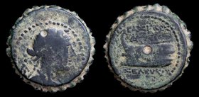 SELEUKID KINGDOM: Seleukos IV (187-175 BCE), AE20, serrate. 7.00g.
Obv: Wreathed bust of Dionysos right, thyrsos over shoulder; monogram behind
Rev:...