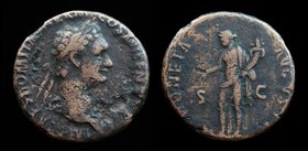 Domitian (81-96), AE As, issued 92-94. Rome, 11.28g, 26mm. 
Obv: IMP CAES DOMIT AVG GERM COS XVI CENS PER P P, laureate head right.
Rev: MONETA AVGV...