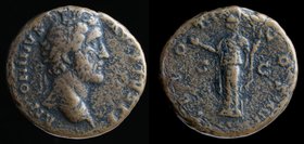 Antoninus Pius (138-161), AE as. Rome, 9.91g, 24-26mm.
Obv: ANTONINVS AVG PIVS PP, laureate head r.
Rev: TR POT COS III, Pax holding branch and corn...
