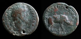 Antoninus Pius (138-161), AE As, issued 148-149 AD. Rome, 8.2g, 27mm.
Obv: ANTONINVS AVG PIVS P P TR P XII; Laureate head right.
Rev: MVNIFICENTIA A...