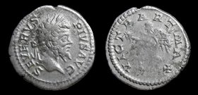 Septimius Severus (193 - 211), AR denarius. Rome, 3.23g, 19mm.
Obv: SEVERVS PIVS AVG, laureate head of Septimius right.
Rev: VICT PART MAX, Victory ...