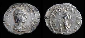 Julia Maesa (218-224/5), AR denarius. Rome, 2.28g, 17-21mm.
Obv: IVLIA MAESA AVG, Draped bust right.
Rev: FECVNDITAS AVG, Fecunditas standing left, ...