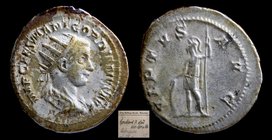 Gordian III (238-244) AR antoninianus. Rome, 5.00g, 22mm.
Obv: IMP CAES M ANT GORDIANVS AVG, radiate, draped and cuirassed bust of Gordian III right...