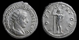 Gordian III (238-244) AR antoninianus. Rome, 4.35g, 21mm.
Obv: IMP GORDIANVS PIVS FEL AVG, radiate draped bust right
Rev: IOVI STATORI, Jupiter stan...