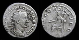 Volusian (251-253), AR Antoninianus. Rome, 3.26g, 20mm. 
Obv: IMP CAE C VIB VOLVSIANO AVG, radiate, draped and cuirassed bust right
Rev: CONCORDIA A...