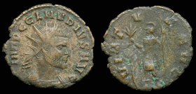 Claudius II (268-270), AE antoninianus, issued 268-9. Rome. 
Obv: Radiate, draped and cuirassed bust r., seen from behind. 
Rev: Virtus standing l.,...