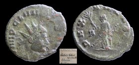 Claudius II (268-70), AE antoninianus. Rome, 3.21g, 18-21mm.
Obv: IMP CLAVDIVS AVG, radiate bust r.
Rev: PAX AVGVSTI, Pax with branch and sceptre, A...