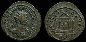 Probus (276-282) billon antoninianus, issued 276. Rome, 3.8g. 
Obv: IMP C M AVR PROBVS P F AVG, Radiate and cuirassed bust right
Rev: ROMAE AETERNAE...