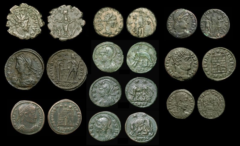 Late Roman Bronze group from the Doug Smith collection (10 coins): Tetricus I an...