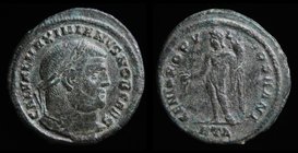 Galerius as Caesar (293-305), AE follis, issued 296-7. Heraclea, fourth officina, 9.64g, 28mm.
Obv: GAL VAL MAXIMIANVS NOB CAES, laureate head of Gal...
