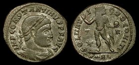 Constantine I ‘The Great’ (307-337), AE follis. Arles, 3.2g.
Obv: Laureate bust r.
Rev: Sol stg. l., T over star in left field, F in right; PARL in ...