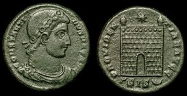 Constantine I ‘The Great’ (307-337), AE follis. Siscia, 3.3g.
Obv: Diademed bust r.
Rev: Campgate, ΓSIS-crescent in ex.
From the Doug Smith collect...