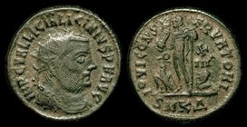 Licinius I (308-324), AE half follis. Cyzicus, 3.3g.
Obv: radiate bust r.
Rev: Jupiter with eagle and captive; XIIΓ in field.
From the Doug Smith c...