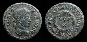 Crispus as Caesar (316-326), AE follis, issued 321-324. Siscia, 2.89g, 18mm. 
Obv: IVL CRIS-PVS NOB C; Laureate head of Crispus right. 
Rev: CAESARV...