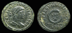 Constantine II as Caesar (317-337) AE3, issued 323-324. Trier, 3.37g. 
Obv: CONSTANTINVS IVN NOB C, laureate head right. 
Rev: CAESARVM NOSTRORVM wi...