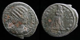 Fausta (324-326) AE follis, issued 326. Trier, 3.55g, 18-20mm. 
Obv: FLAV MAX FAVSTA AVG Draped bust of Fausta right. 
Rev: SALVS REI-PVBLICAE / STR...