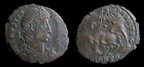 Constantius II (337-361), AE centenionalis. Constantinople, 4.84g, 21-24mm.
Obv: Diademed, draped, and cuirassed bust right.
Rev: Soldier spearing f...