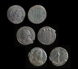 Group lot (3 coins): Constantine II as Caesar / soldiers with standards (Trier); Constantine II as Caesar / camp gate (Trier); Constantius II / phoeni...