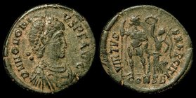 Honorius (393-423), AE3, issued 395-401. Constantinople. 
Obv: D N HONORIVS P F AVG, diademed, draped and cuirassed bust of Honorius right
Rev: VIRT...