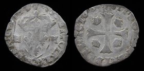 FRANCE: Henry III (1574-1589), AR Douzain, issued 1579(?). 1.89g, 22-25mm.
Obv: HENRICVS III D G FRAN ET POL REX C; Crowned 3 fleur-de-lis coat of ar...