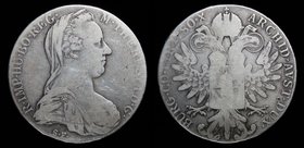 AUSTRIA: Maria Theresa, thaler, dated 1780, 19th c. restrike (after 1853). Vienna, 27.74g, 40mm.
Obv: M THERESIA D G R IMP HU BO REG; profile bust wi...