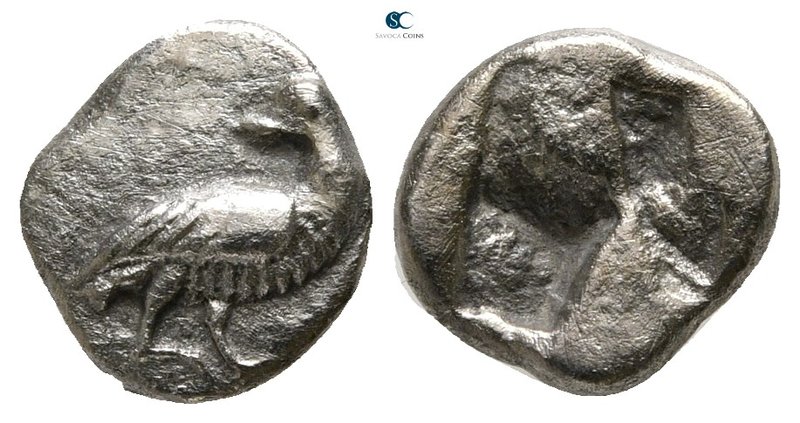 Macedon. Eion 480-470 BC. 
Diobol AR

10 mm., 1,00 g.

Goose standing right...