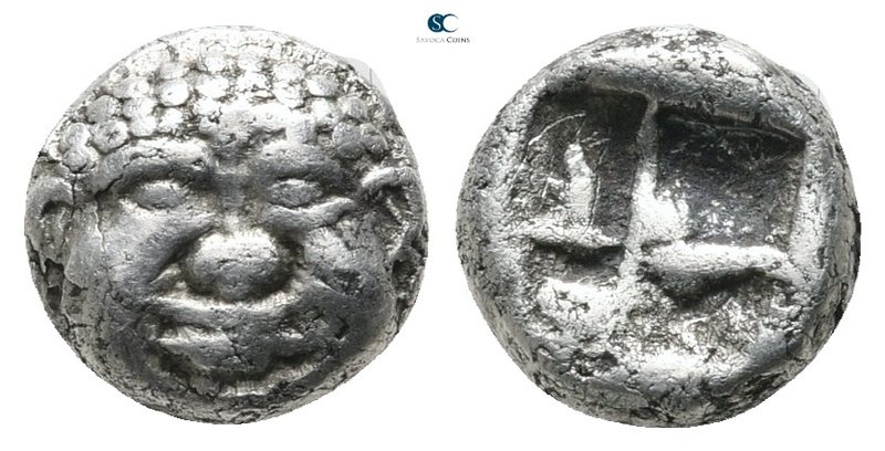 Macedon. Neapolis circa 525-450 BC. 
Trihemiobol AR

9 mm., 1,05 g.

Facing...