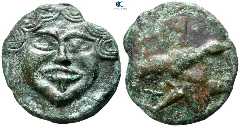 Scythia. Olbia circa 437-410 BC. 
Cast Æ

68 mm., 92,88 g.

Facing gorgonei...