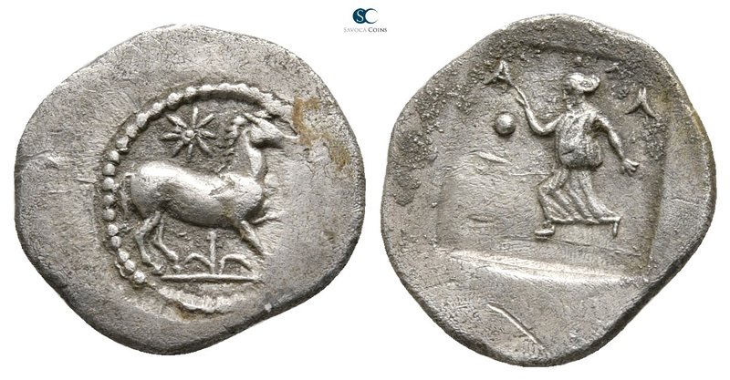 Thessaly. Larissa 420-400 BC. 
Obol AR

13 mm., 0,96 g.

Horse prancing rig...