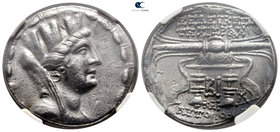 Seleucis and Pieria. Seleukeia Pieria circa 105-83 BC. Dated CY 12=98-97 BC. Tetradrachm AR