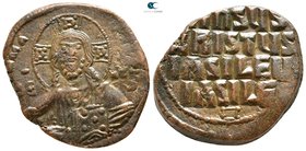 Attributed to Basil II and Constantine VIII AD 976-1028. Struck circa AD 976-1025. Constantinople. Anonymous follis Æ. Class A2