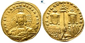 Basil II Bulgaroktonos, with Constantine VIII AD 976-1025. Struck AD 989-1001. Constantinople. Histamenon Nomisma AV