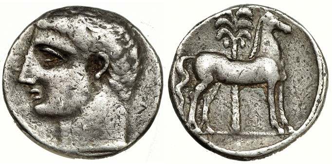 ACUÑACIONES HISPANO-CARTAGINESAS. Shekel. A/ Cabeza masculina, de formato ancho,...
