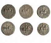 6 tetradracmas. Reino indo-parto: 3 de Sasan (35-55 d.C.) y 3 de Abdagases (55-110 d.C.). Calidad media MBC.