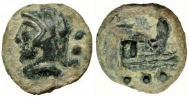 ACUÑACIONES ANÓNIMAS. Quadrans. Roma. (217-215 a.C.). A/ Cabeza de Hércules con piel de león a izq., detrás signo de valor ooo. R/ Proa a der., debajo...