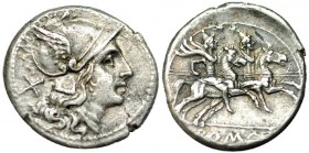 ACUÑACIONES ANÓNIMAS. Denario. Sur de Italia (200-190 a.C.). Ag 4,42 g. SB-2. FFC-7. MBC+.