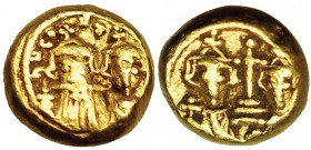 CONSTANTE II. Sólido globular. Cartago. A/ Bustos de Constante y Constantino IV. R/ Bustos de Heraclio y Tiberio. SBB-1044. MBC-.