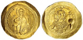 CONSTANTINO IX. Histamenon Nomisma. Constantinopla. A/ Cristo sentado de frente; +IhSXIX REX REgNANTInm. R/ Busto de frente de Constantino. SBB-1828. ...