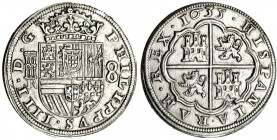 8 reales. 1635. Segovia. R. Ley.: HISPANIARLM. CA-575. Leve plata agria en el rev. EBC-.