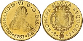 8 escudos. 1751. Santiago. J. VI-632. Acuñación floja en el busto y centro del escudo. B. O. SC.
