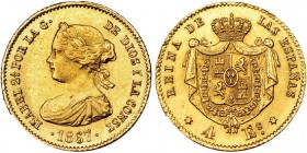4 escudos. 1867. Madrid. VI-572. Golpecito en la gráfila. EBC.