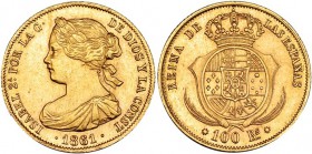 100 reales. 1861. Barcelona. VI-637. EBC-. Rara.