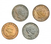 4 monedas de 10 céntimos: 1870, 1877, 1878 y 1879. De MBC a EBC-.