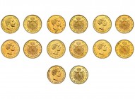 7 monedas de 25 pesetas. 1876, 1877, 1878 DEM, 1878 EMM, 1879, 1880 y 1881. EBC/EBC+.
